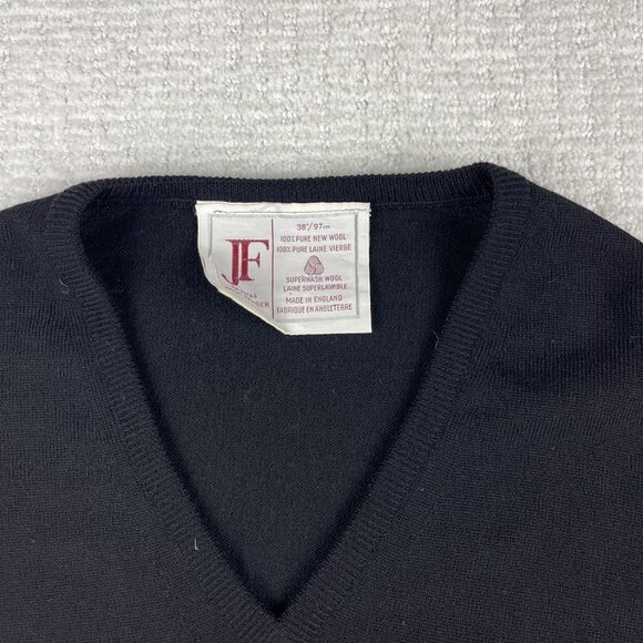 VTG Black Wool V-neck Pullover Sweater Jack Fraser Men 38  97cm Made in England - Picture 6 of 16
